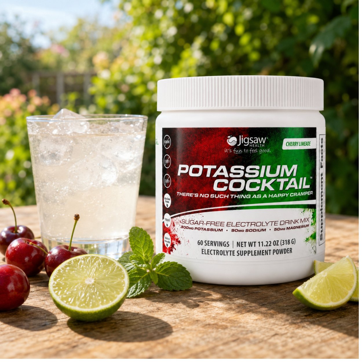 Jigsaw Potassium Cocktail Cherry Limeade – elektrolytová směs v dóze.